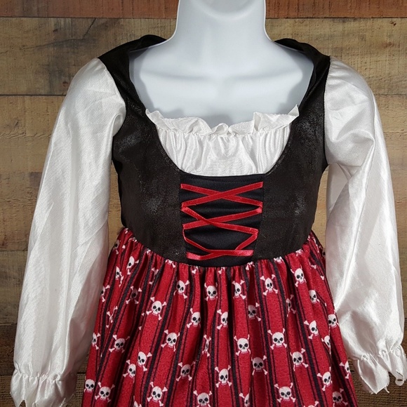 Spencer Gifts Girls Costume Dress Size Medium Red Black Skull Crossbones - Picture 2 of 6